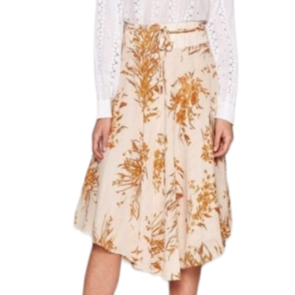 Joie Peach & Gold Floral Print Arvina Silk Skirt - Size 6